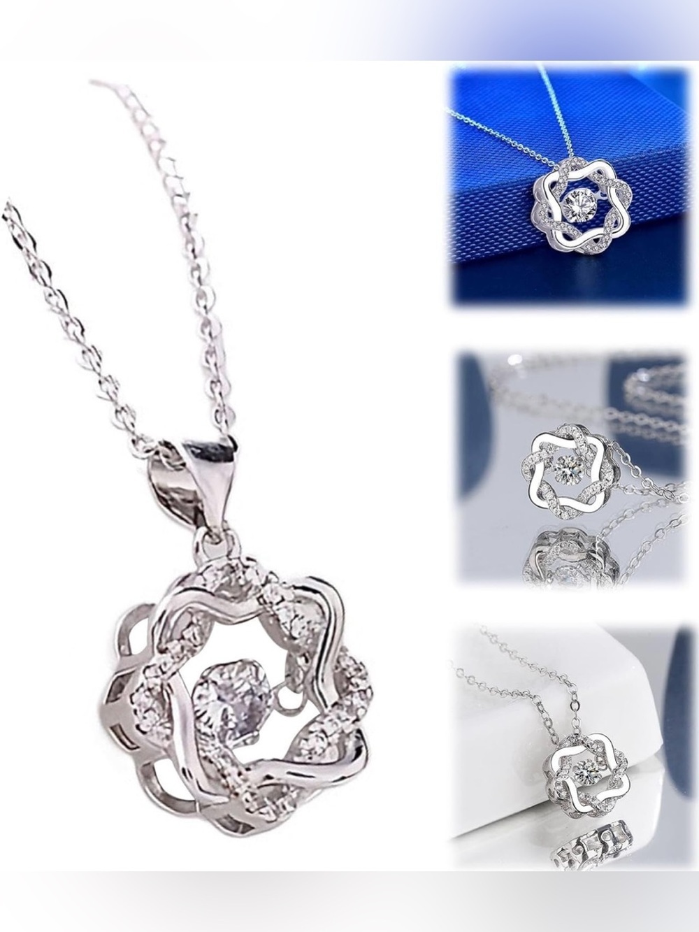 Silver Floral Crystal Pendant Necklace - Elegant Women's Jewelry